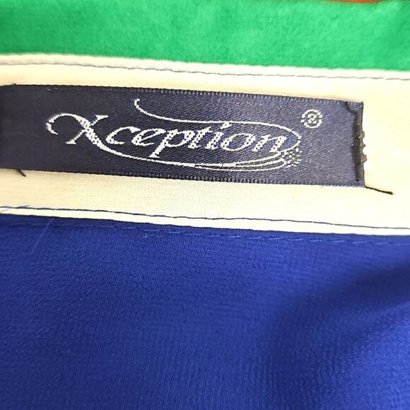 Xception Women Colorful Striped Semi-Sheer Button-Up Gathered Back Blouse Size L - Picture 6 of 7